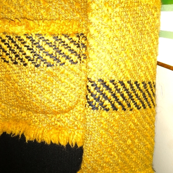 LES COPAINS 42/44 8 WOOL TWEED BOUCLE YELLOW GOLD BLACK JACKET SKIRT SUIT ITALY - Picture 4 of 13